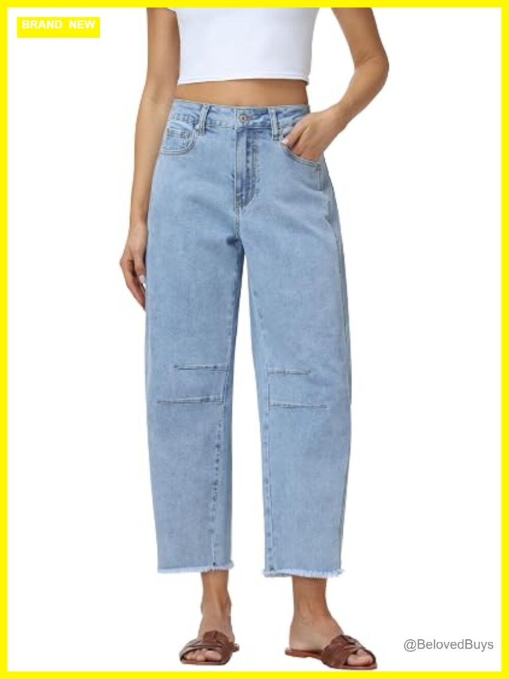 High Waisted Wide Leg Barrel Jeans Raw Hem Ankle Denim Pants